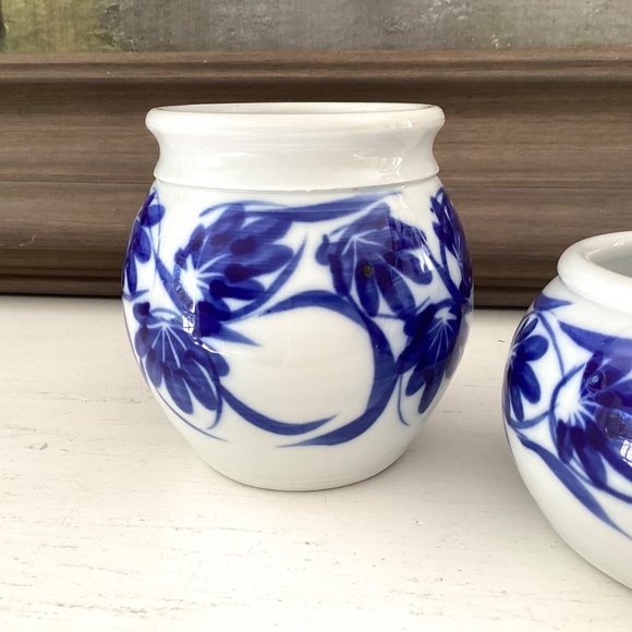 Vintage Sheepscot River Pottery BLUE FLORAL 2 Vases Studio Pottery Maine 1991 - Picture 5 of 12